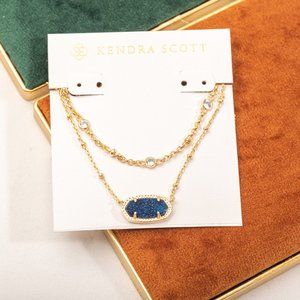 Kendra Scott Elisa Indigo Blue Drusy Gold Multi Strand Necklace